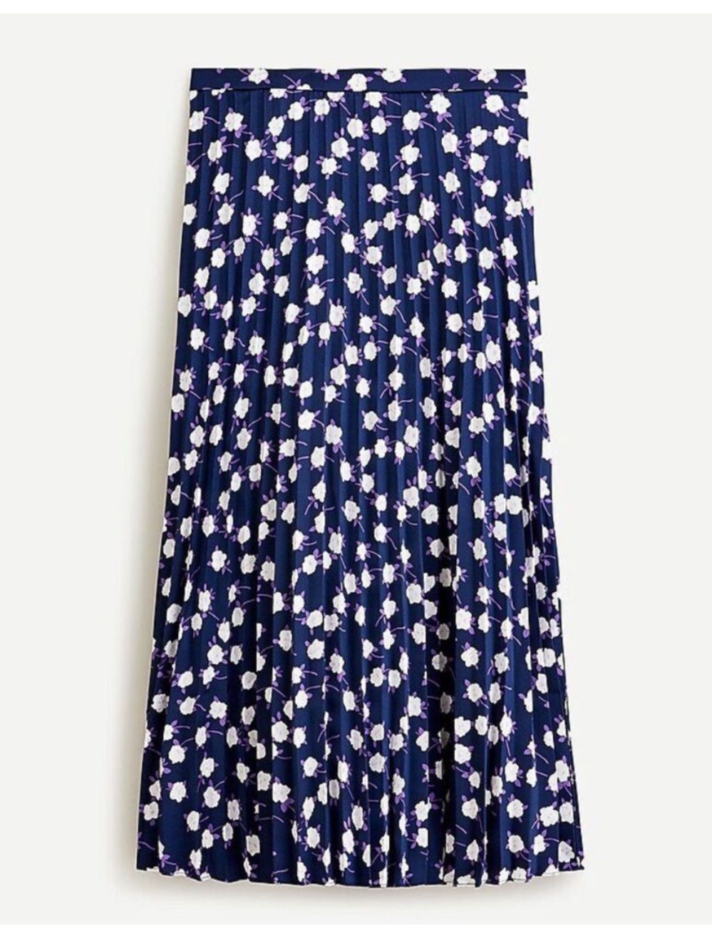 J. Crew Pleated Floral Satin Midi Skirt in Scattered Peony Blue Size 10